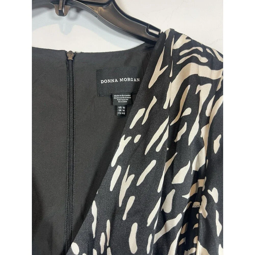 NWT DONNA MORGAN Long Sleeve Wrap Dress Ivory/Black Size 10 - Picture 6 of 11
